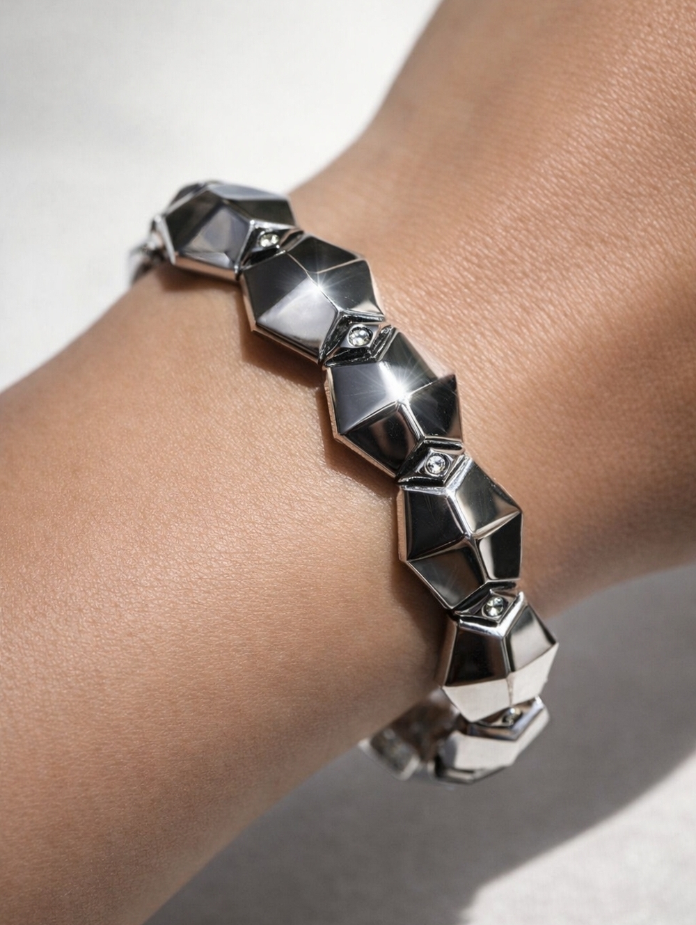 Silver Geometric Stretchy Crystal Bracelet  Stylish Women's Fashion Jewelry